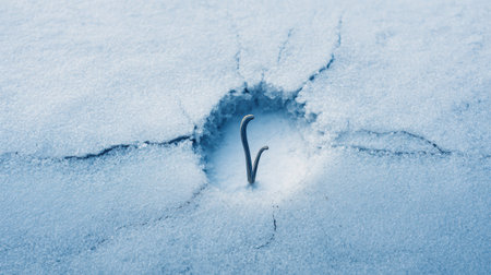 A tentacle emerges through a broken area of ice, surrounded by a cold, minimal landscape. The scene captures a sense of isolation in winter.の素材