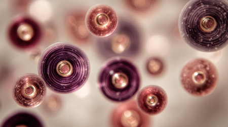 Suction cups display a spiral arrangement with glossy finishes set against a muted area that enhances their unique shapes and colors.の素材