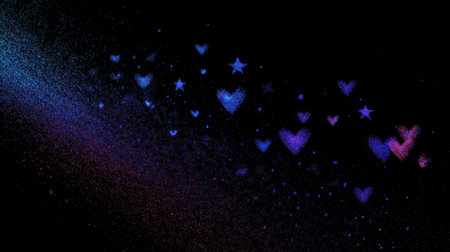 Swirling winds form star-shaped hearts against a cosmic gradient, set in a vast, dreamy space that invites wonder.の素材