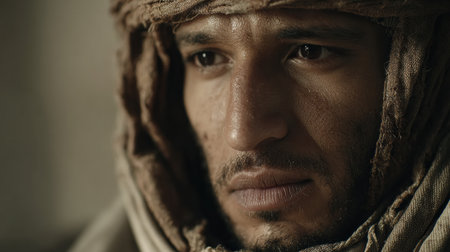 Noah displays determination and strength as he faces the challenges of his time, embodying faith and perseverance in a world of turmoil.の素材