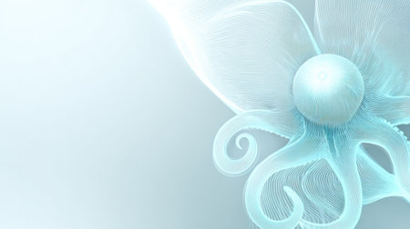 An octopus design appears in fine lines, showing soft gradients of blue and white, set against a clean corporate backdrop.の素材