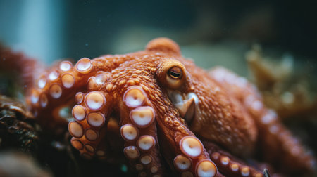 Close-up of octopus suction cups reveals intricate textures and patterns against a softly muted backdrop, highlighting the beauty of marine life.の素材