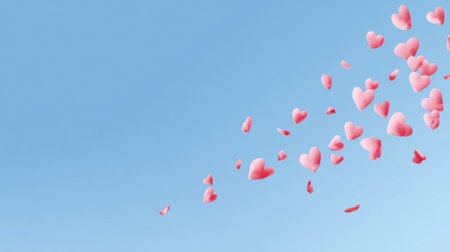 A gentle sky-blue gradient fills the background as animated pink hearts float gracefully upward, creating a cheerful scene.の素材