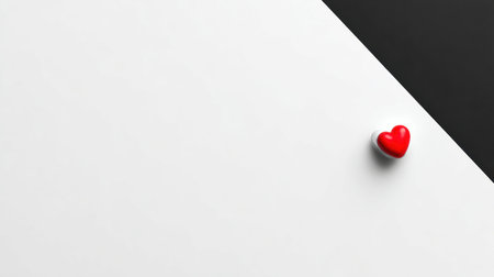 A small red heart sits in the corner of a clean black and white background, adding a touch of warmth and charm to the modern layout.の素材