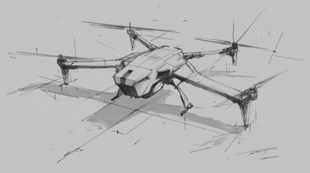 Basic drawing showcases a drone ideal for security tasks, highlighting its features meant for surveillance and area inspection workの素材