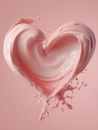 Swirling strawberry ice cream forms a heart shape with a playful splash, ideal for romantic typography and heartfelt messages.の素材