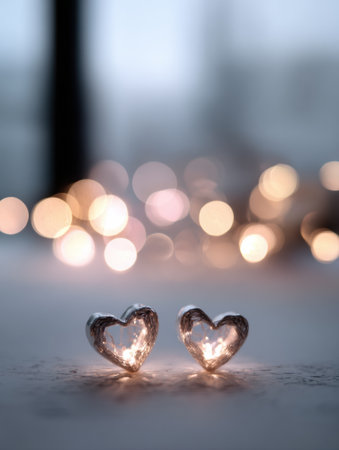 White minimal card rests against a softly blurred background of light bokeh hearts, evoking a serene and romantic mood for any moment.の素材