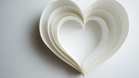 Layered paper heart with gentle shadows allows for a clean and bright space, perfect for romantic messages or creative projectsの素材