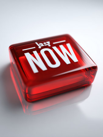 Bright red buy now button with clear text and shopping cart icon invites quick purchasing on a white background, ideal for e-commerce websites.の素材