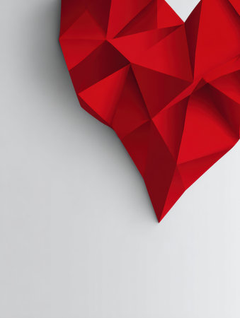 Geometric red shapes create an elegant heart zone, providing a stylish blank canvas for corporate advertising and marketing messages.の素材