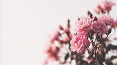 Delicate pink roses create a gentle blurring effect around a bright center, perfect for romantic messages and special occasions.の素材