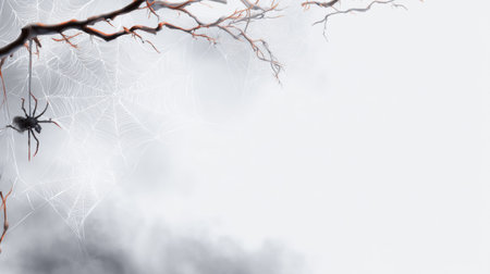 This horror-themed design features a detailed spiderweb with eerie threads, perfect for Halloween decorations or spooky advertising.の素材