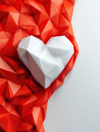 Red geometric shapes form an elegant heart zone on one side, leaving room for custom advertising or messaging applications.の素材