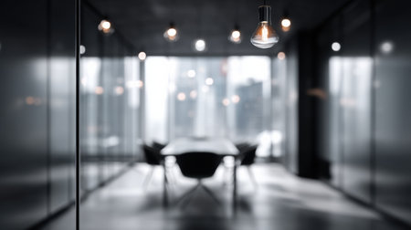 Softly lit professional meeting room modern features furnishings and a spacious layout ideal for business discussions and presentations.の素材