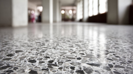 This design features a smooth premium terrazzo stone surface with a central highlight, enhancing the spacious environment and inviting elegance.の素材