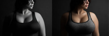 Confident plus size model poses in workout attire, emphasizing her journey towards fitness and desire to embrace a healthier lifestyle.の素材