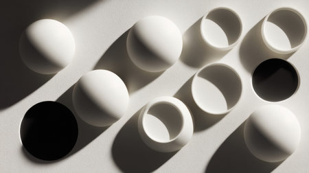 This artistic display features a unique arrangement of suction cups, highlighting their shapes and shadows in a minimalist setting.の素材