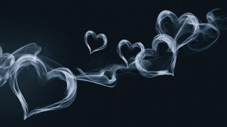 Hearts made of fine dust drift gently in the wind, forming a subtle romantic scene in a serene and blank area.の素材