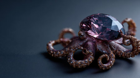 A lifelike octopus grips a stunning gemstone, surrounded by a sleek dark background that enhances its luxury appeal.の素材