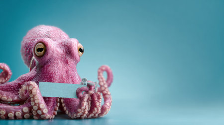 A realistic octopus grips a medical syringe in a clinical environment with a sterile atmosphere and soft lighting enhancing the scene.の素材