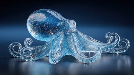 A stunning octopus with glass-like skin captures soft light in a mesmerizing underwater scene, showing its elegance and beauty.の素材