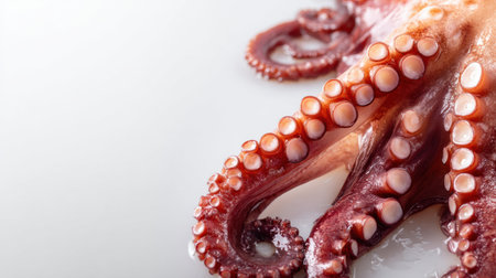A vibrant octopus tentacle on a clean white background casts a soft shadow, ideal for diverse design uses.の素材