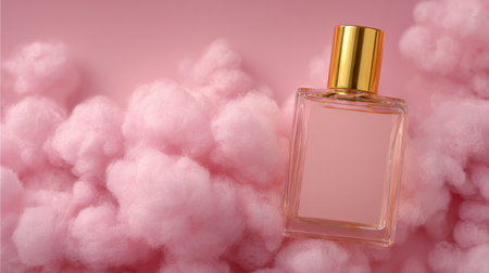 Soft perfume mist swirls into a gentle cloud, creating a romantic scene filled with elegance and tranquility in a refined spaceの素材