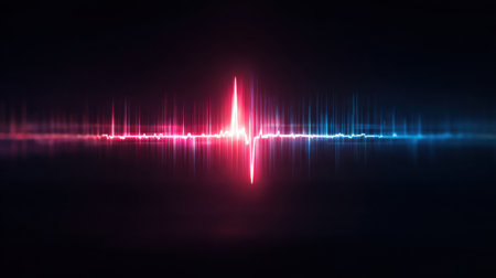 Visual representation of a heartbeat wave blending with a circuit design, showing the connection between health and technology.の素材
