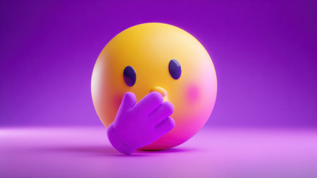 This minimal emoji face blowing a kiss is set against a vibrant gradient background, offering great potential for marketing designs.の素材
