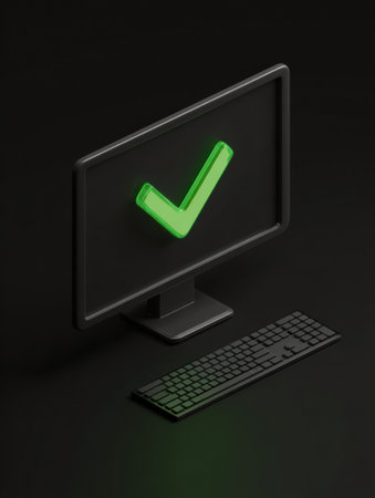 A screen displays a green checkmark confirming successful antivirus installation, highlighting software protection status.の素材