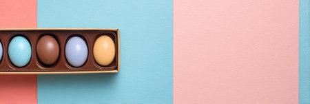 A half-opened gift box reveals colorful chocolate sweets against a soft pastel backdrop, perfect for personal messages or greetings.の素材