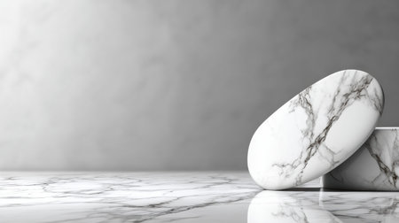 An eye patch is displayed on a marble table with reflections.の素材