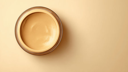 A jar with a muted brown warm-tone inside sits on a simple background, providing space for branding and design elements.の素材