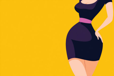 A figure stands confidently in a tight dress, highlighting a belly bulge, presenting challenges in fashion choices at a casual event.の素材