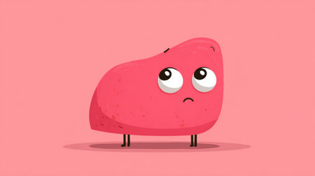 A cute liver character shows sadness due to health issues from storing too much fat, representing fatty liver disease and its effects on health.の素材