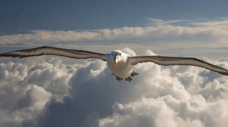 An albatross soars above the vast ocean, symbolizing the strength and determination of sailors in their journey across the sea.の素材