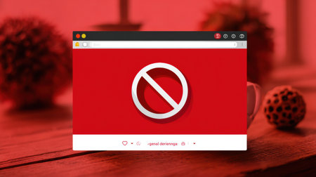 Red warning overlay displayed on a web browser alerts users to a potential phishing attempt while browsing securely online.の素材