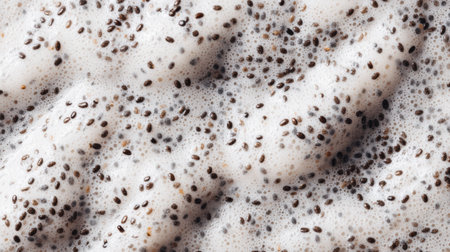A close-up view of chia milk gel reveals its unique texture and appearance as a trendy superfood for nutrition-focused diets.の素材