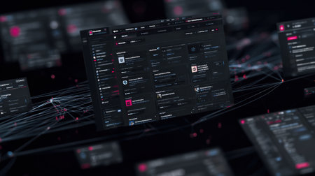Exploring a dark web marketplace interface featuring blurred product listings indicative of illegal transactions against a safe neutral backdrop.の素材
