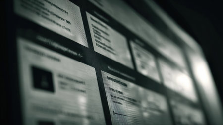 Blurred interface of a dark web marketplace showing anonymous product listings connected to illegal activities on a neutral background.の素材