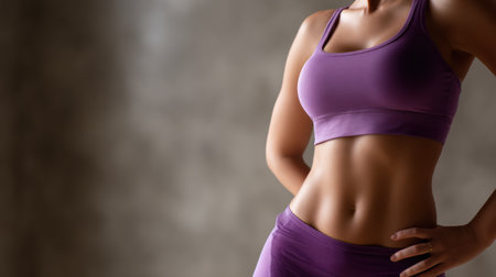 A woman engages in a dance cardio class, performing side twists that accentuate her belly motion and express a joyful approach to fitness.の素材