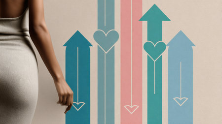 Modern infographic with arrows pointing to love handles against a clear beige background, creating a clinical and stylish aesthetic.の素材