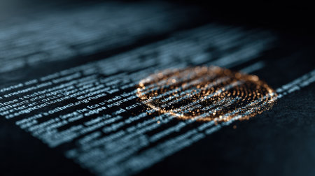 Digital signature hologram marks a secure document highlighting government privacy and cybersecurity measures in protection of sensitive information.の素材