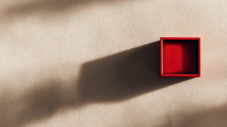 A minimal matte red box sits quietly on a neutral beige surface, creating a soft and elegant composition for a stylish display.の素材