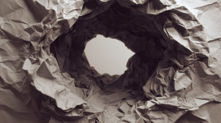 A close-up view reveals a textured, crumpled paper design featuring an open center, showing artistic imperfections and depth.の素材