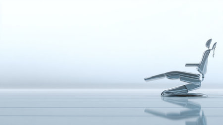 This design features a simple silhouette of a dental exam chair on a white background, perfect for promoting dental wellness messages and services.の素材