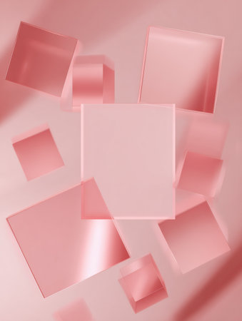 Floating translucent panels create an abstract background for a digital marketing banner with a central blank space for text and design.の素材