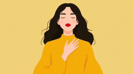 Character provides emotional support with a gentle nod and a warm expression in a simple, blank space while standing calmlyの素材