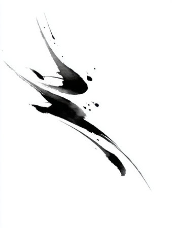 Ink-like strokes mimic calligraphic movement in a minimal design, capturing the essence of national ambiance and artistic expression.の素材