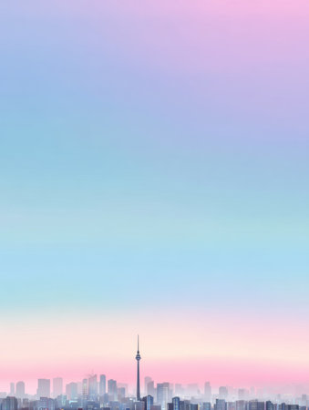 Kuwait Towers appear as a silhouette with a pastel sky in the background during sunset, showcasing the city skyline below.の素材